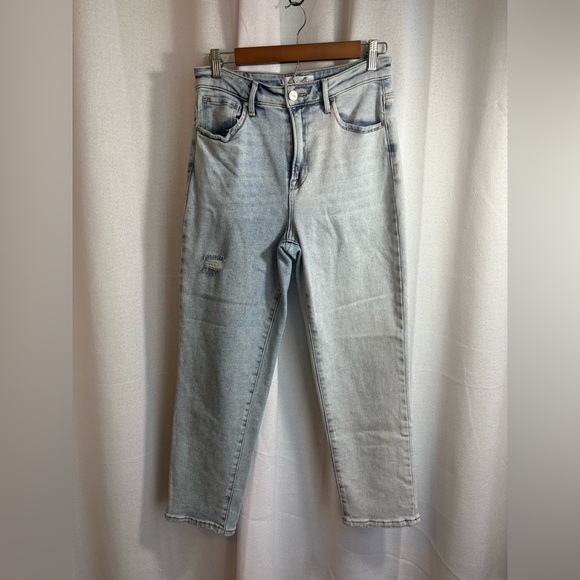 risen Pants - Risen High Rise Distresed Crop‎ Straight Denim Jeans Light Wash Size 7/28 0437